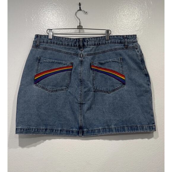 Forever 21 Rainbow Pocket Mini Denim Skirt Womens Plus Size 3X Jean Button Front - Picture 1 of 6